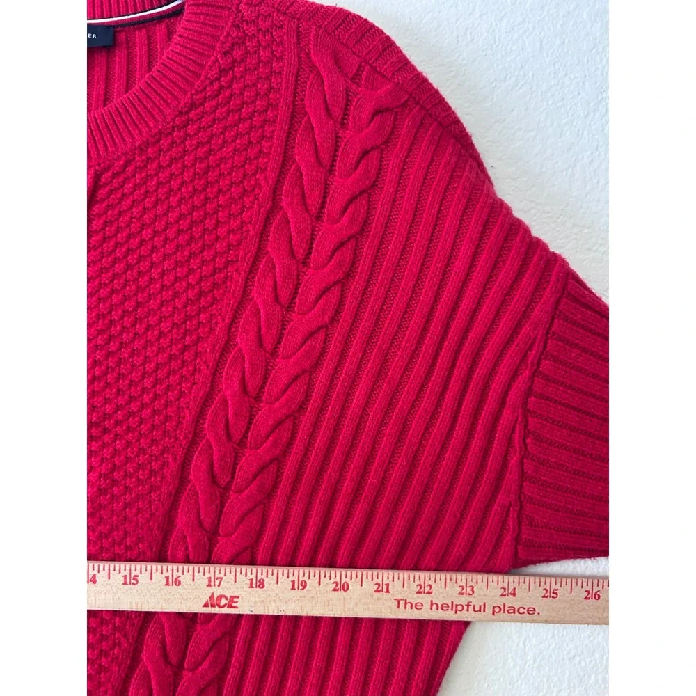 Tommy Hilfiger Chunky Preppy Red Cable Knit‎ Crewneck Sweater SZ M